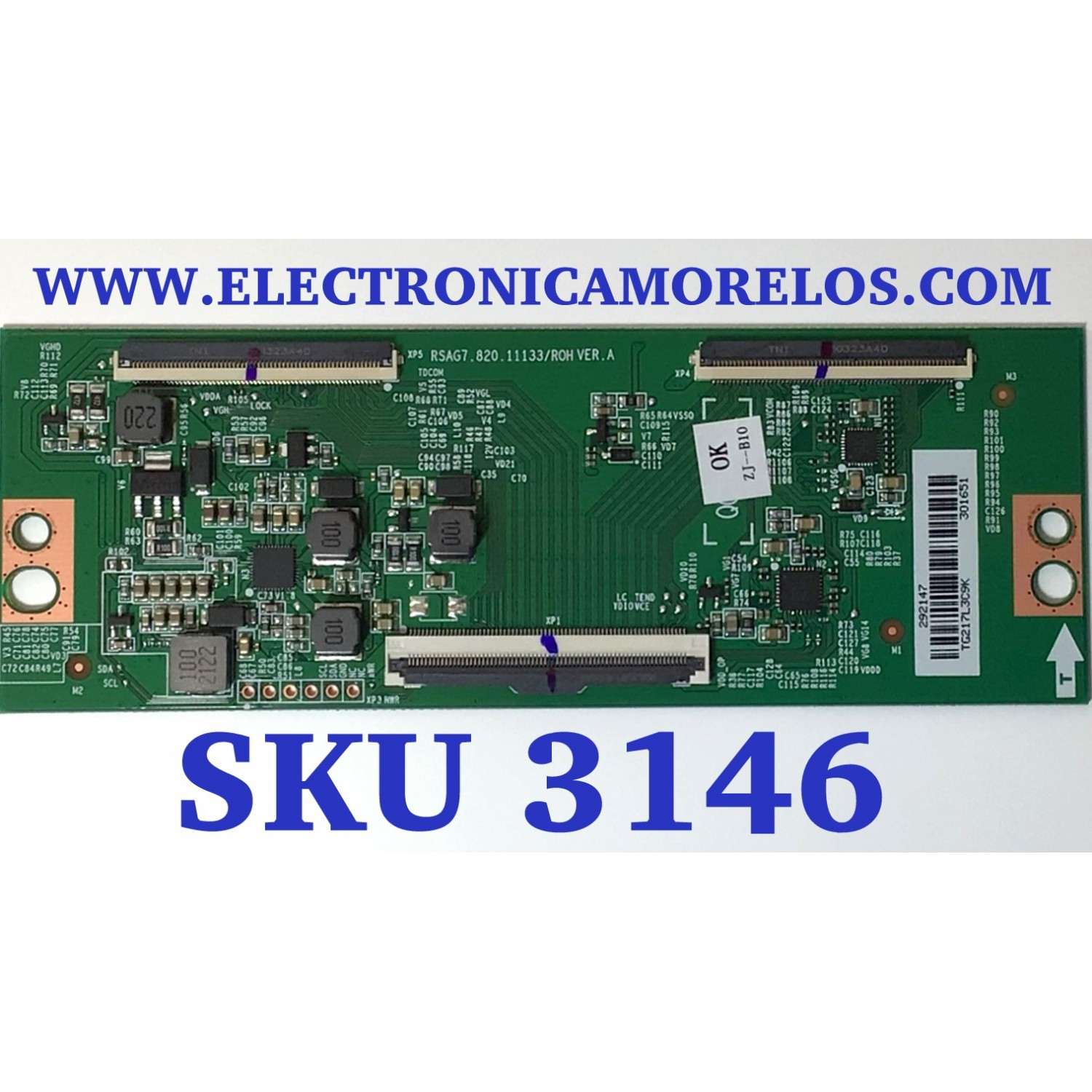 T-CON PARA TV HISENSE / NUMERO DE PARTE 292147 / RSAG7.820.11133/ROH / 301651 / TG217L3C9K / PANEL HD425Y1U51-T0L2 / DISPLAY T430QVN03.7 / MODELO 43A6G / 43A60GV